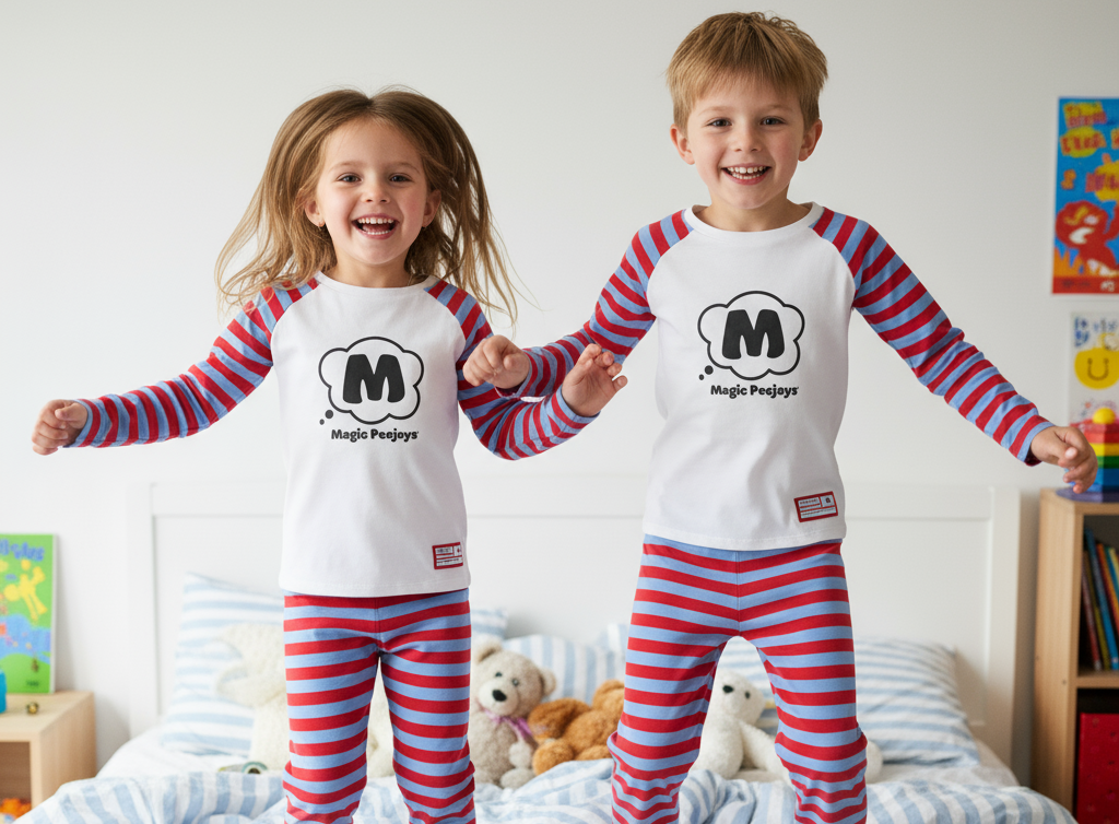 3. magic pyjamas boy and girl jumping